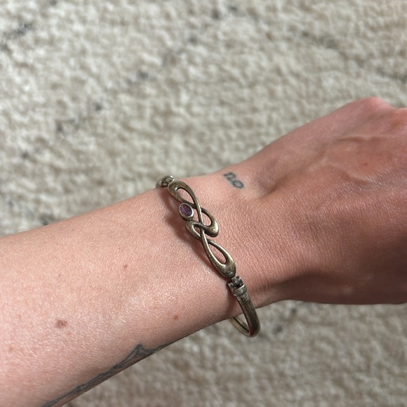 Silver Bangle Bracelet Swirls with Purple Gemstone - Picture 3 of 4